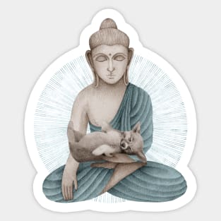 blue Buddha with puppy Sticker